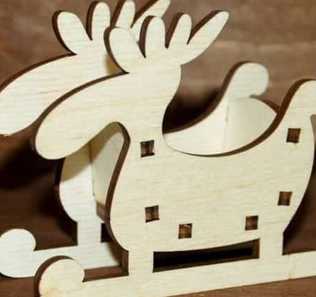 Σετ των 3 Intra απο ξύλο plywood 3mm-4mm πάχος – Χριστουγεννιάτικη λίμα για έλκηθρο με ξύλινο τάρανδο 30x30 cm INTRAVECTRY-MY547875