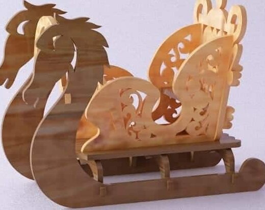 Σετ των 3 Intra απο ξύλο plywood 3mm-4mm πάχος – ξύλο Χριστουγεννιάτικης διακόσμησης με ξύλινο άλογο με έλκηθρο Άγιου Βασίλη 35x40 cm INTRAVECTRY-MY547882