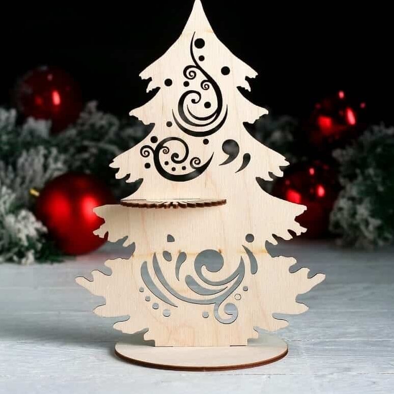 Σετ των 3 Intra απο ξύλο plywood 3mm-4mm πάχος – Ξύλινη θήκη για χριστουγεννιάτικο δέντρο με φλοράλ μοτίβο στροβιλισμού 30x30 cm INTRAVECTRY-MY547889