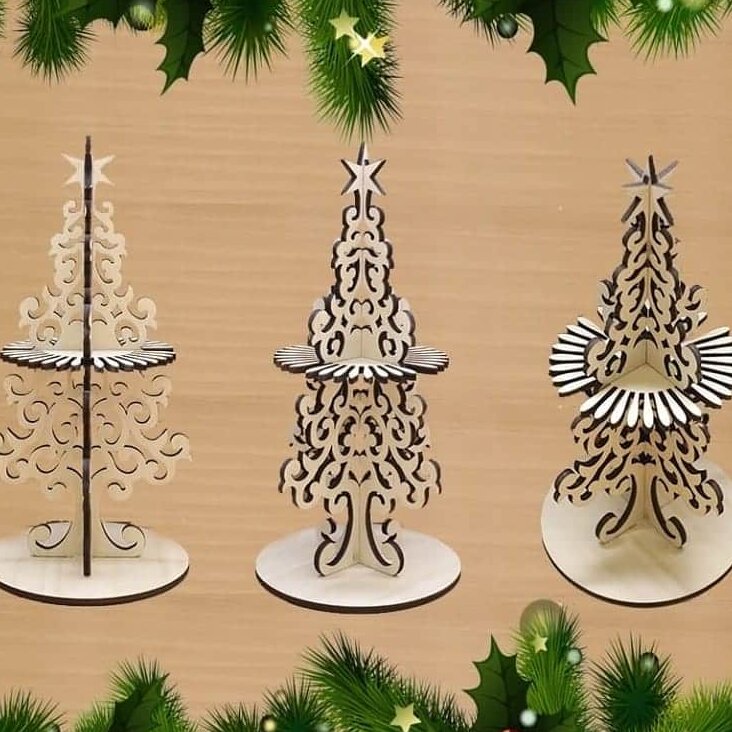 Σετ των 3 Intra απο ξύλο plywood 3mm-4mm πάχος – Τρισδιάστατο ξύλο θήκης χαρτοπετσέτας για χριστουγεννιάτικο δέντρο 30x30 cm INTRAVECTRY-MY547890