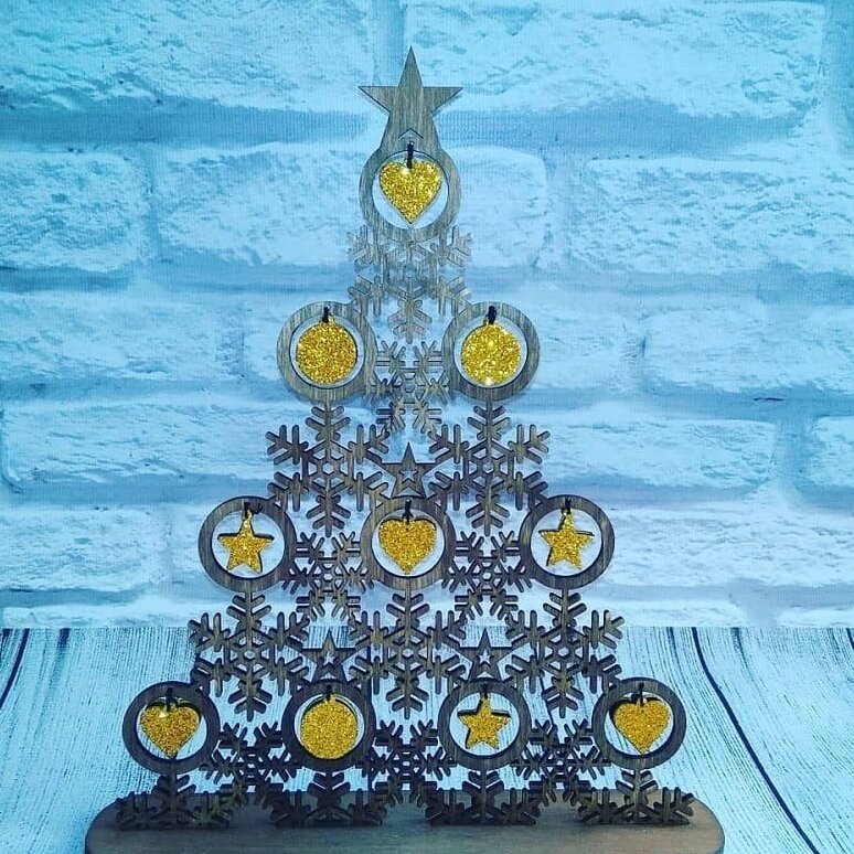 Σετ των 3 Intra απο ξύλο plywood 3mm-4mm πάχος – Χριστουγεννιάτικο δέντρο Φτιαγμένο από νιφάδες χιονιού Βάση επίδειξης για ξύλο μπιχλιμπιδιών 40x40 cm INTRAVECTRY-MY547897