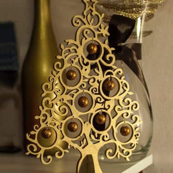 Σετ των 3 Intra απο ξύλο plywood 3mm-4mm πάχος – Στυλιζαρισμένη μπούκλα μοτίβο χριστουγεννιάτικου δέντρου ξύλο θήκης 45x50 cm INTRAVECTRY-MY547898