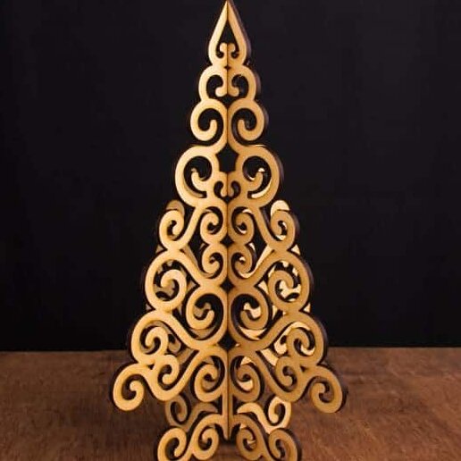 Σετ των 3 Intra απο ξύλο plywood 3mm-4mm πάχος – Στρογγυλό σγουρό συμπλεγμένο όρθιο ξύλινο ξύλο χριστουγεννιάτικου δέντρου 30x30 cm INTRAVECTRY-MY547905