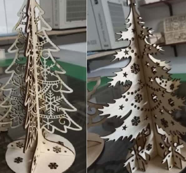 Σετ των 3 Intra απο ξύλο plywood 3mm-4mm πάχος – Διακοσμητικό ξύλο με μοτίβο νιφάδας χιονιού 3D ξύλινα χριστουγεννιάτικα δέντρα 35x40 cm INTRAVECTRY-MY547912