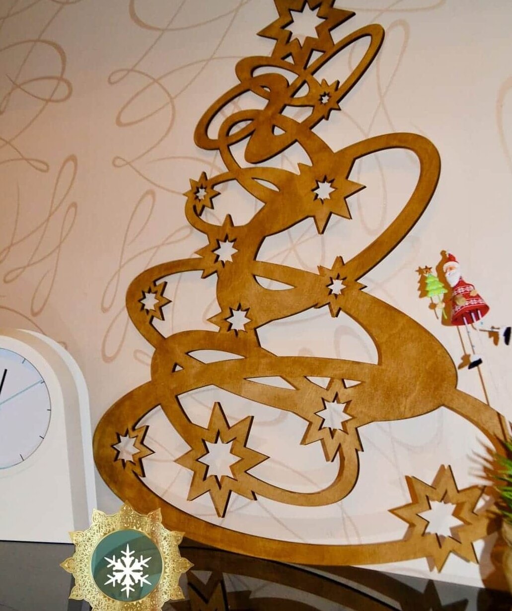 Σετ των 3 Intra απο ξύλο plywood 3mm-4mm πάχος – Ξύλινο χριστουγεννιάτικο δέντρο σε στυλ δαχτυλιδιού με ξύλο οκτώ αιχμηρά αστέρια 40x45 cm INTRAVECTRY-MY549718