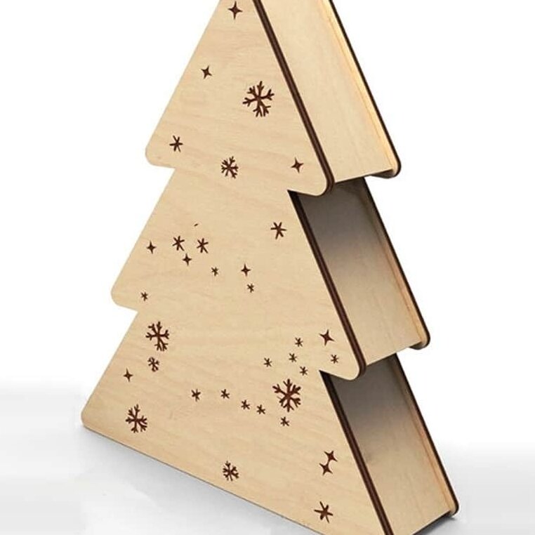 Σετ των 3 Intra απο ξύλο plywood 3mm-4mm πάχος – ξύλο συσκευασίας δώρου σε σχήμα Χριστουγεννιάτικου δέντρου 40x45 cm INTRAVECTRY-MY548786