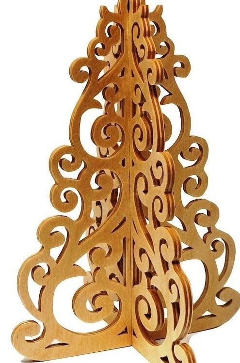 Σετ των 3 Intra απο ξύλο plywood 3mm-4mm πάχος – ξύλο 3D Fretwork χριστουγεννιάτικο δέντρο με κύλιση μοτίβου 25x25 cm INTRAVECTRY-MY550579