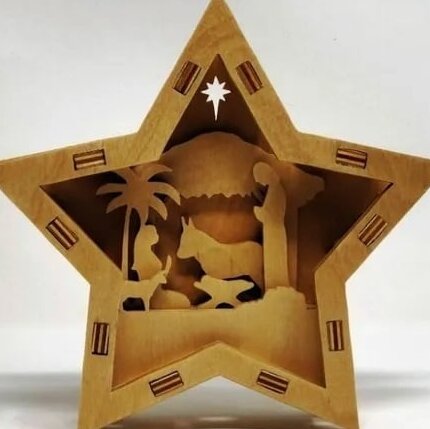 Σετ των 3 Intra απο ξύλο plywood 3mm-4mm πάχος – Πολυεπίπεδο ξύλο Χριστουγεννιάτικου Φωτός Αστέρι της Γέννησης 45x50 cm INTRAVECTRY-MY547940