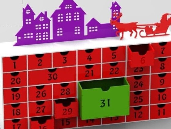 Σετ των 3 Intra απο ξύλο plywood 3mm-4mm πάχος – ξύλο Ξύλινων συρταριών αποθήκευσης ημερολογίου Advent Christmas Village 45x50 cm INTRAVECTRY-MY549737