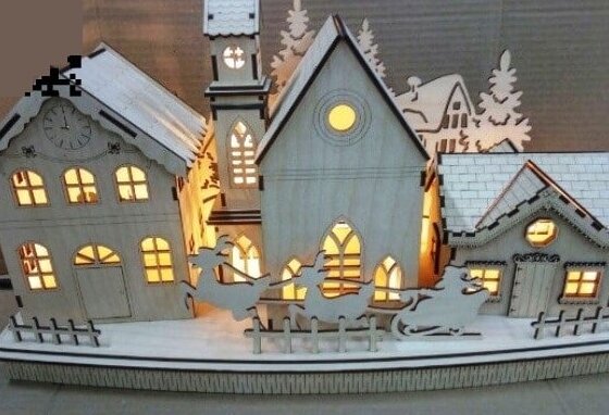 Σετ των 3 Intra απο ξύλο plywood 3mm-4mm πάχος – ξύλο Σκηνής Χωριού Φωτισμένα Χριστουγεννιάτικα Σπίτια 30x35 cm INTRAVECTRY-MY549739