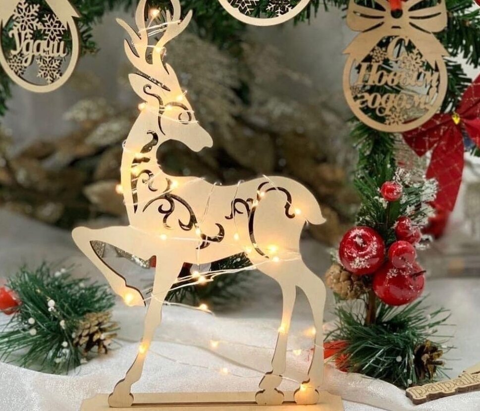 Σετ των 3 Intra απο ξύλο plywood 3mm-4mm πάχος – Κόντρα πλακέ Πρωτοχρονιάτικο και Χριστουγεννιάτικο Διακόσμηση Ελάφι 158cm ξύλο 30x30 cm INTRAVECTRY-MY549794