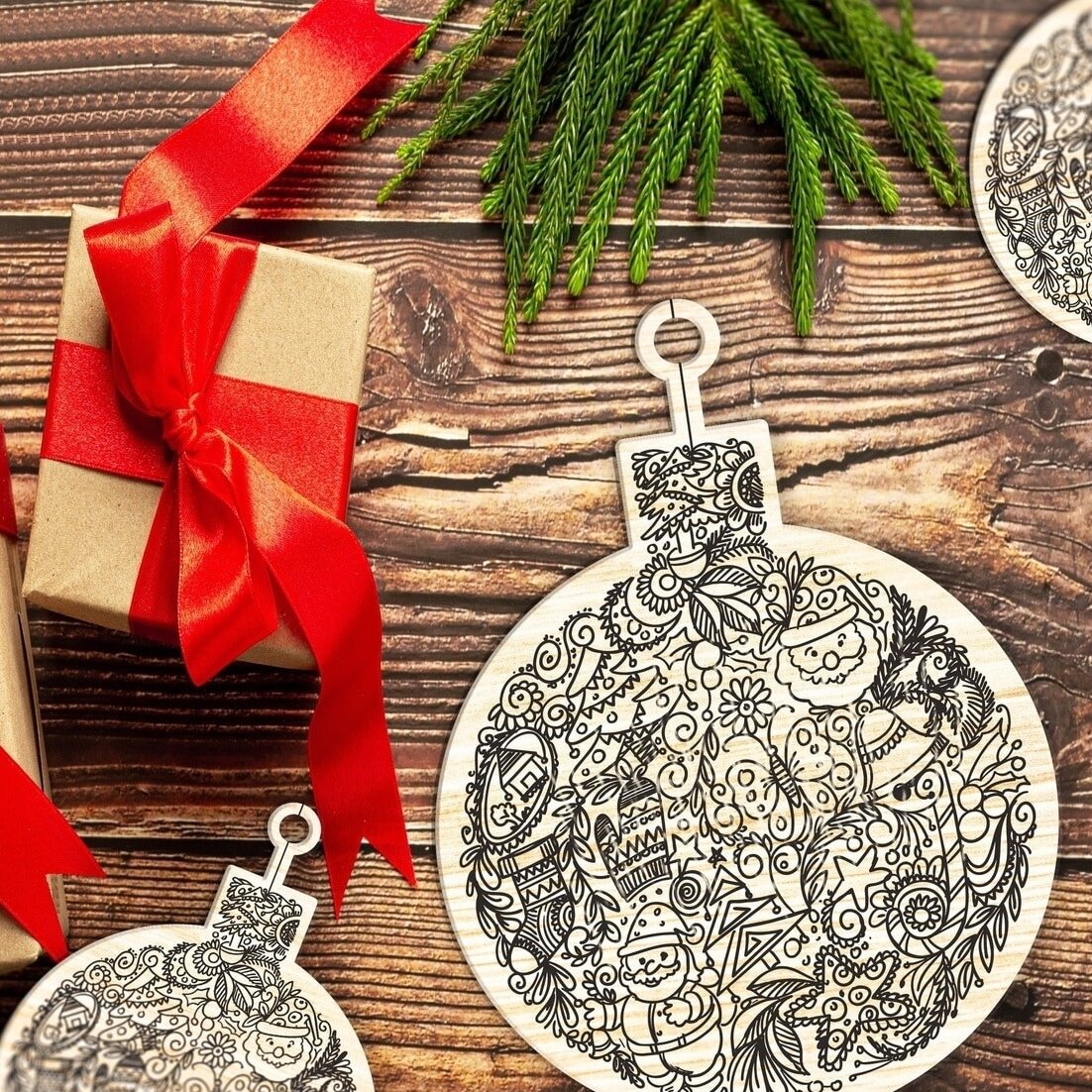 Σετ των 3 Intra απο ξύλο plywood 3mm-4mm πάχος – Ξύλινο Ξύλινο Διακοσμητικό ξύλο Χριστουγεννιάτικων Μπαλών 40x40 cm INTRAVECTRY-MY550493