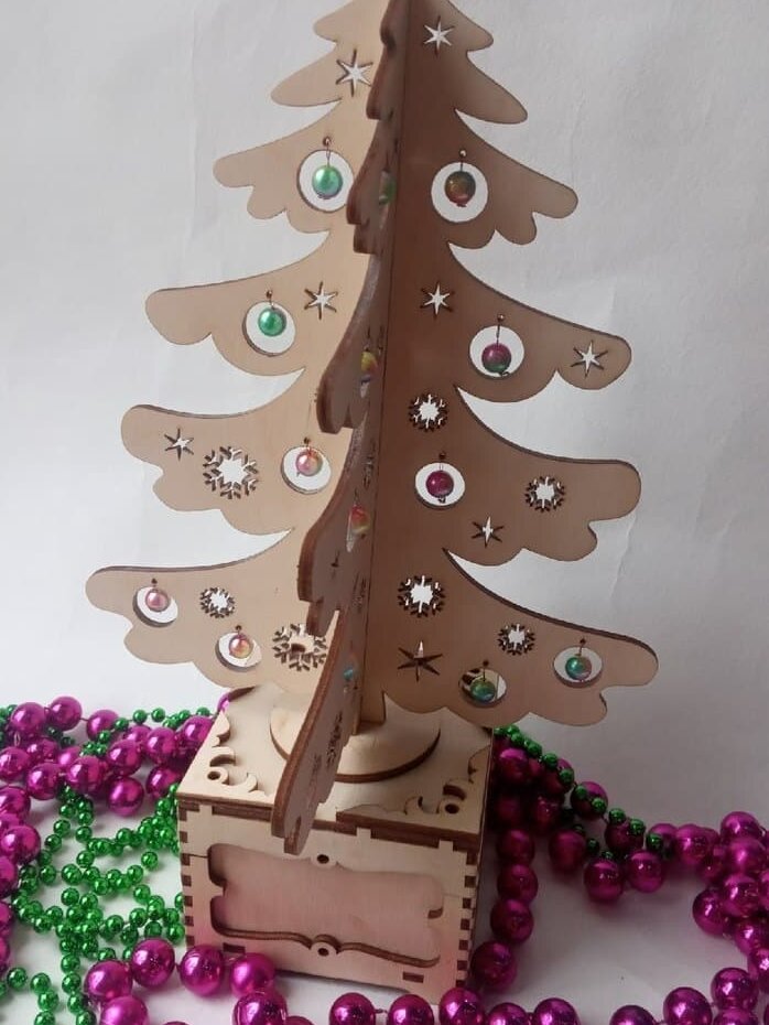 Σετ των 3 Intra απο ξύλο plywood 3mm-4mm πάχος – Ξύλινο Χριστουγεννιάτικο Δέντρο Έκπληξη Κουτί CNC ξύλο 35x40 cm INTRAVECTRY-MY548806