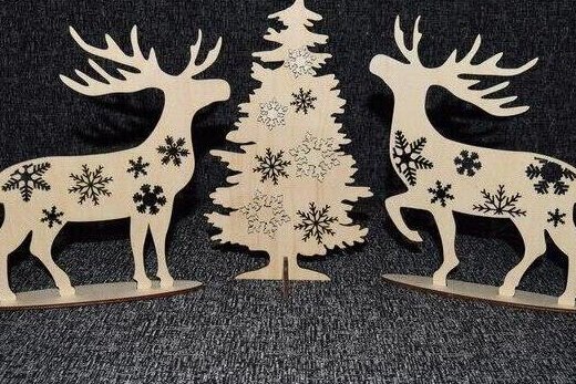 Σετ των 3 Intra απο ξύλο plywood 3mm-4mm πάχος – Ξύλινο Χριστουγεννιάτικο Δέντρο με Λίμα Ελαφιών 10x10 cm INTRAVECTRY-MY549751