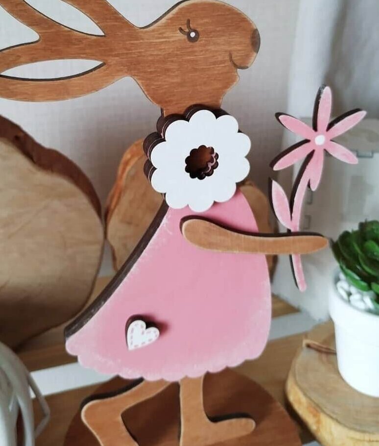 Σετ των 3 Intra απο ξύλο plywood 3mm-4mm πάχος – Ξύλινος Πασχαλινός Λαγός με Λουλούδι 4mm 12cm Λίμα 15x20 cm INTRAVECTRY-MY547967