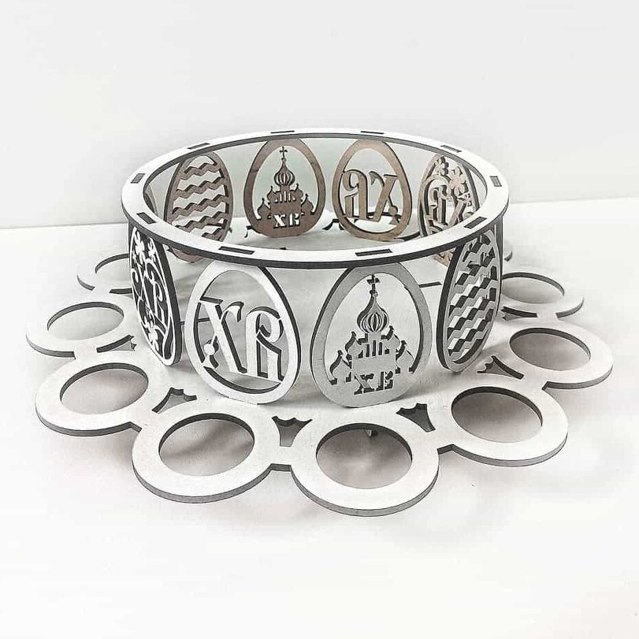 Σετ των 3 Intra απο ξύλο plywood 3mm-4mm πάχος – Ξύλινο κυκλικό πασχαλινό καλάθι με λίμα αυγοθήκης πολλαπλών αυλακώσεων 40x45 cm INTRAVECTRY-MY547968