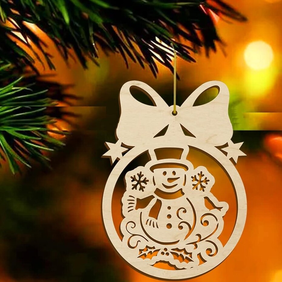 Σετ των 3 Intra απο ξύλο plywood 3mm-4mm πάχος – Χιονάνθρωπος σε χριστουγεννιάτικη κρεμαστή μπάλα 12x15 cm INTRAVECTRY-MY547972