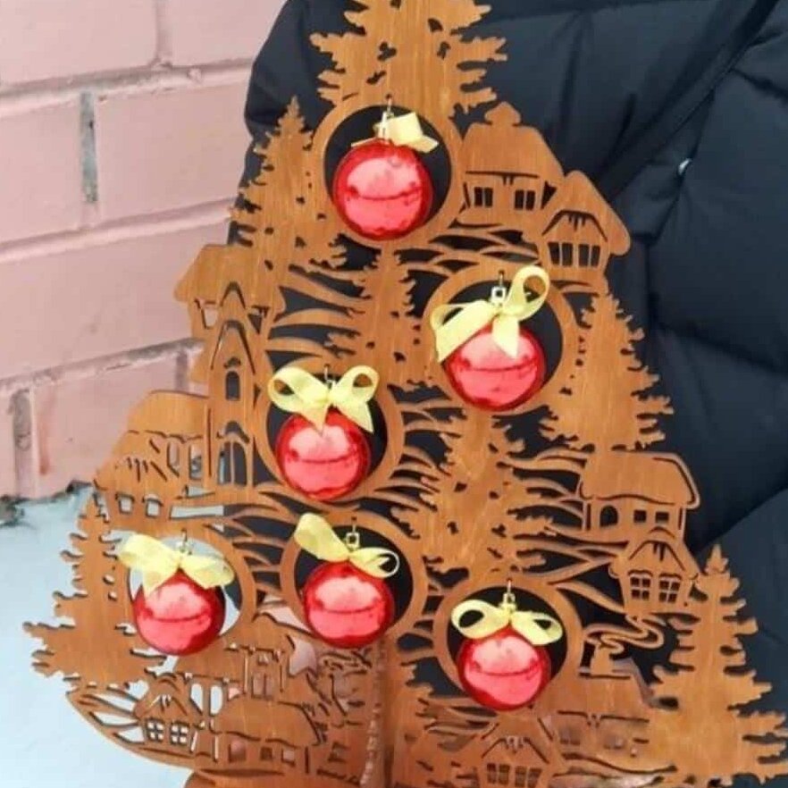 Σετ των 3 Intra απο ξύλο plywood 3mm-4mm πάχος – Χριστουγεννιάτικο Δέντρο με Χώρο για Μπάλες Πουά ξύλο 4mm 45x50 cm INTRAVECTRY-MY548824