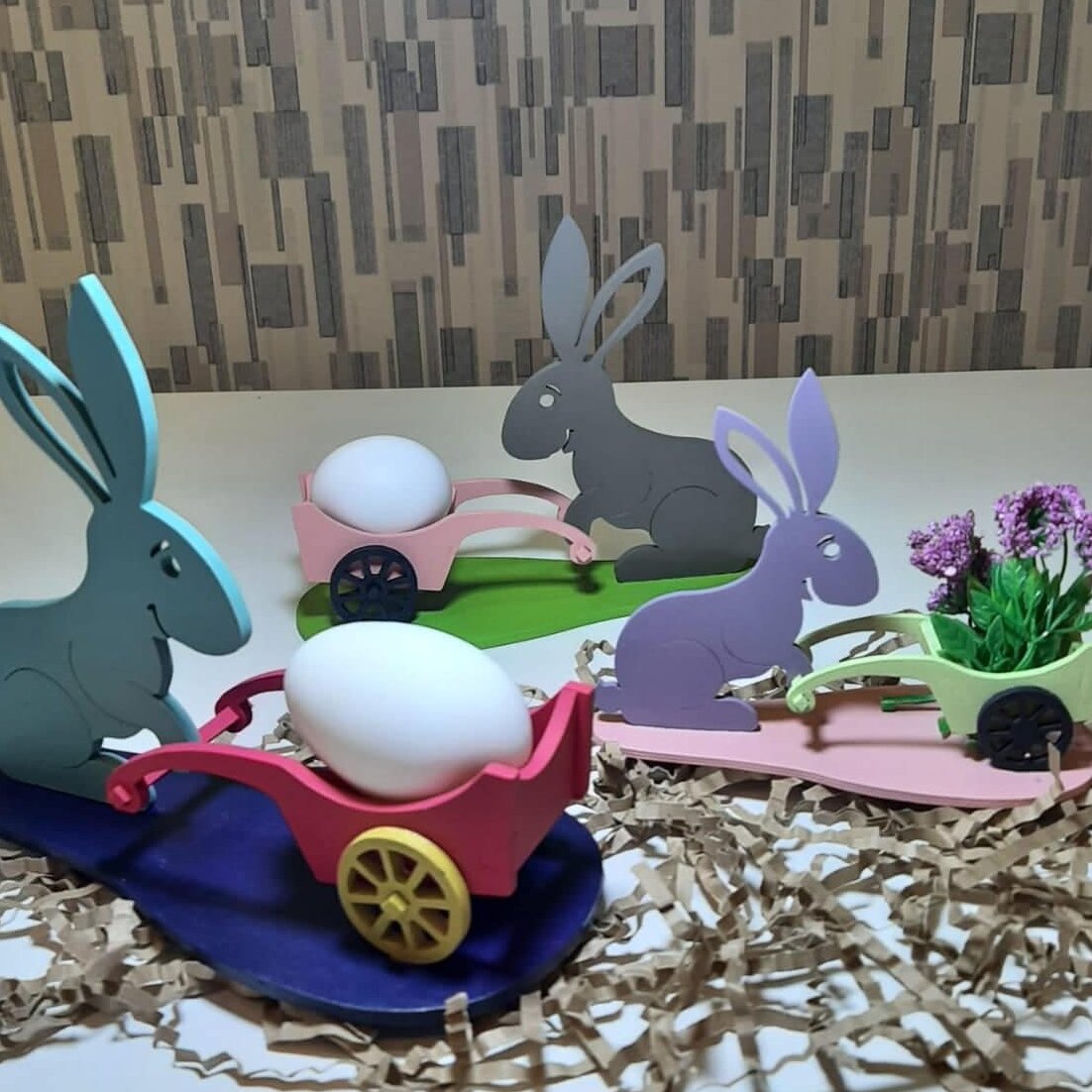 Σετ των 3 Intra απο ξύλο plywood 3mm-4mm πάχος – Πασχαλινό Λαγουδάκι με ξύλο Καλαθιού 20x25 cm INTRAVECTRY-MY547987