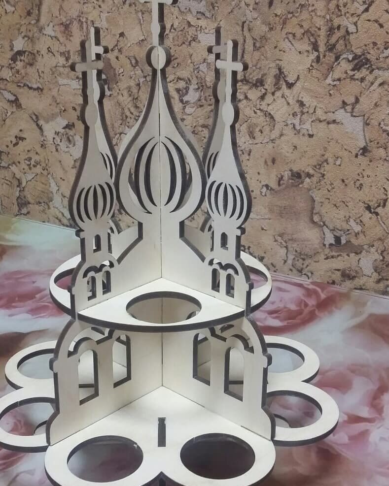 Σετ των 3 Intra απο ξύλο plywood 3mm-4mm πάχος – Πάσχα επίδειξης για το ξύλο αυγών εκκλησίας 2 επιπέδων 25x25 cm INTRAVECTRY-MY547988