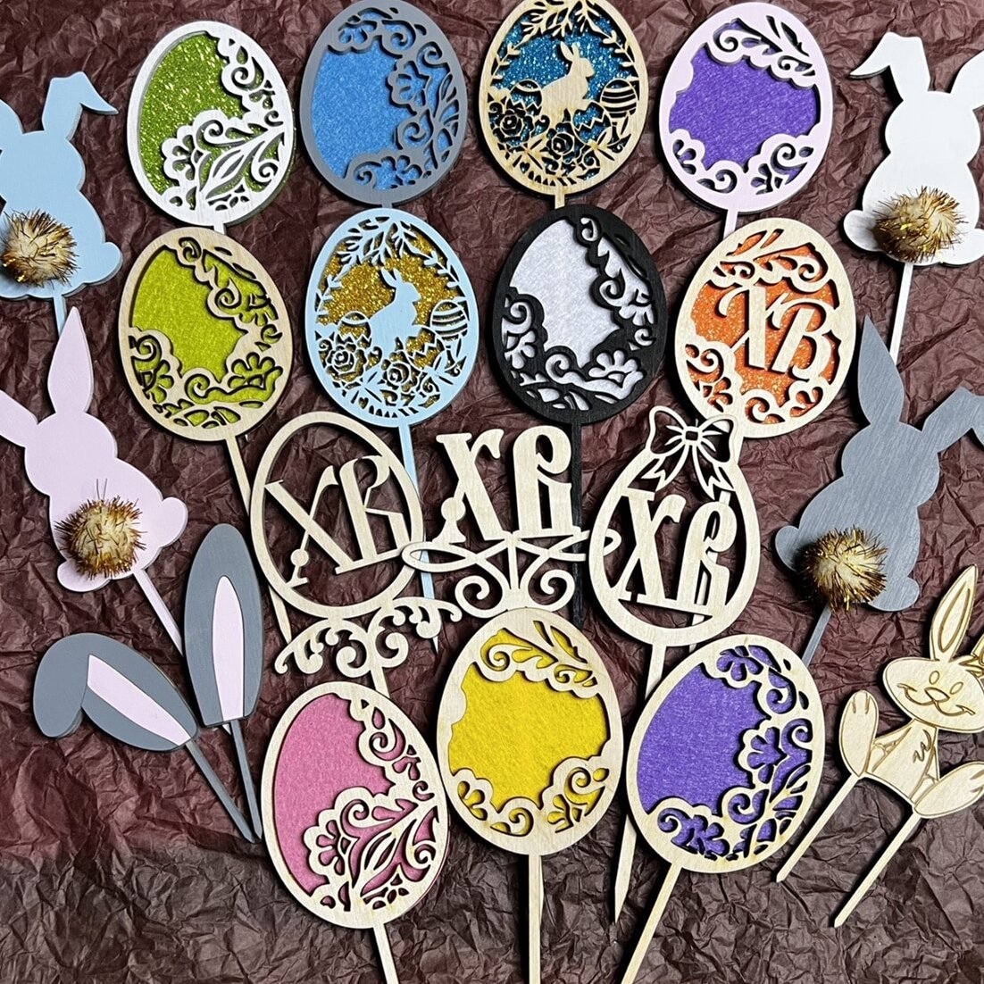 Σετ των 3 Intra απο ξύλο plywood 3mm-4mm πάχος – Συλλογή Easter Egg Bunny Cupcake Toppers 40x40 cm INTRAVECTRY-MY547997