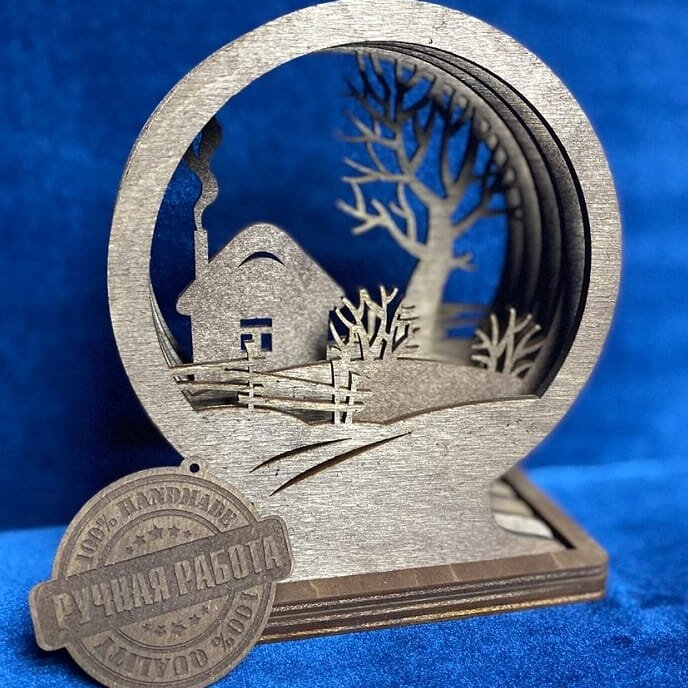 Σετ των 3 Intra απο ξύλο plywood 3mm-4mm πάχος – ξύλο πολλαπλών στρώσεων Winter Night Light Lamp 30x30 cm INTRAVECTRY-MY549631