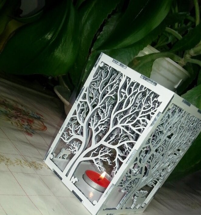 Intra απο ξύλο plywood 3mm-4mm πάχος – Ξύλινο Κηροπήγιο Δέντρο και Φανάρι Ζώου Φανάρι DXF 40x40 cm INTRAVECTRY-MY557258