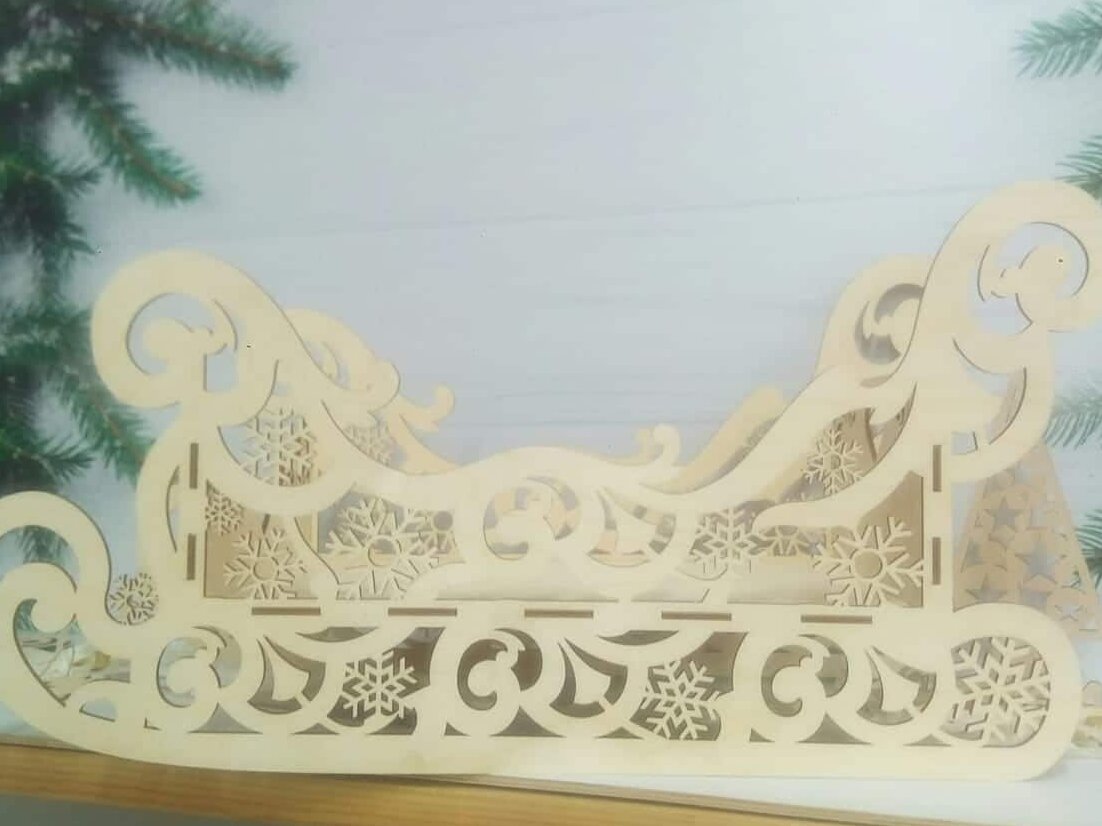 Σετ των 3 Intra απο ξύλο plywood 3mm-4mm πάχος – Scroll Saw Santa Sleigh Pattern 4mm ξύλο τριών μεγεθών 20x25 cm INTRAVECTRY-MY548703