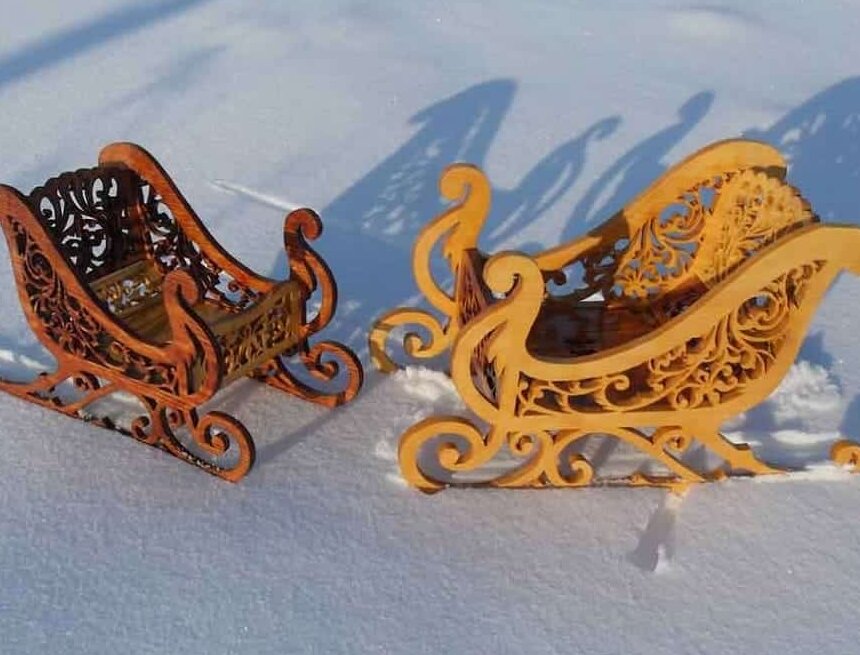 Σετ των 3 Intra απο ξύλο plywood 3mm-4mm πάχος – ξύλο μοτίβου με κύλιση Santa Sleigh 30x35 cm INTRAVECTRY-MY549685