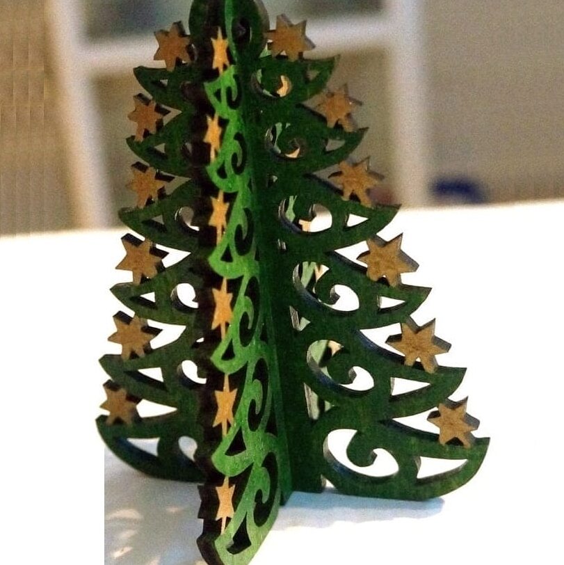 Σετ των 3 Intra απο ξύλο plywood 3mm-4mm πάχος – ξύλο 3D ξύλινο χριστουγεννιάτικο δέντρο διακοσμημένο με αστέρια στις άκρες 15x20 cm INTRAVECTRY-MY549700