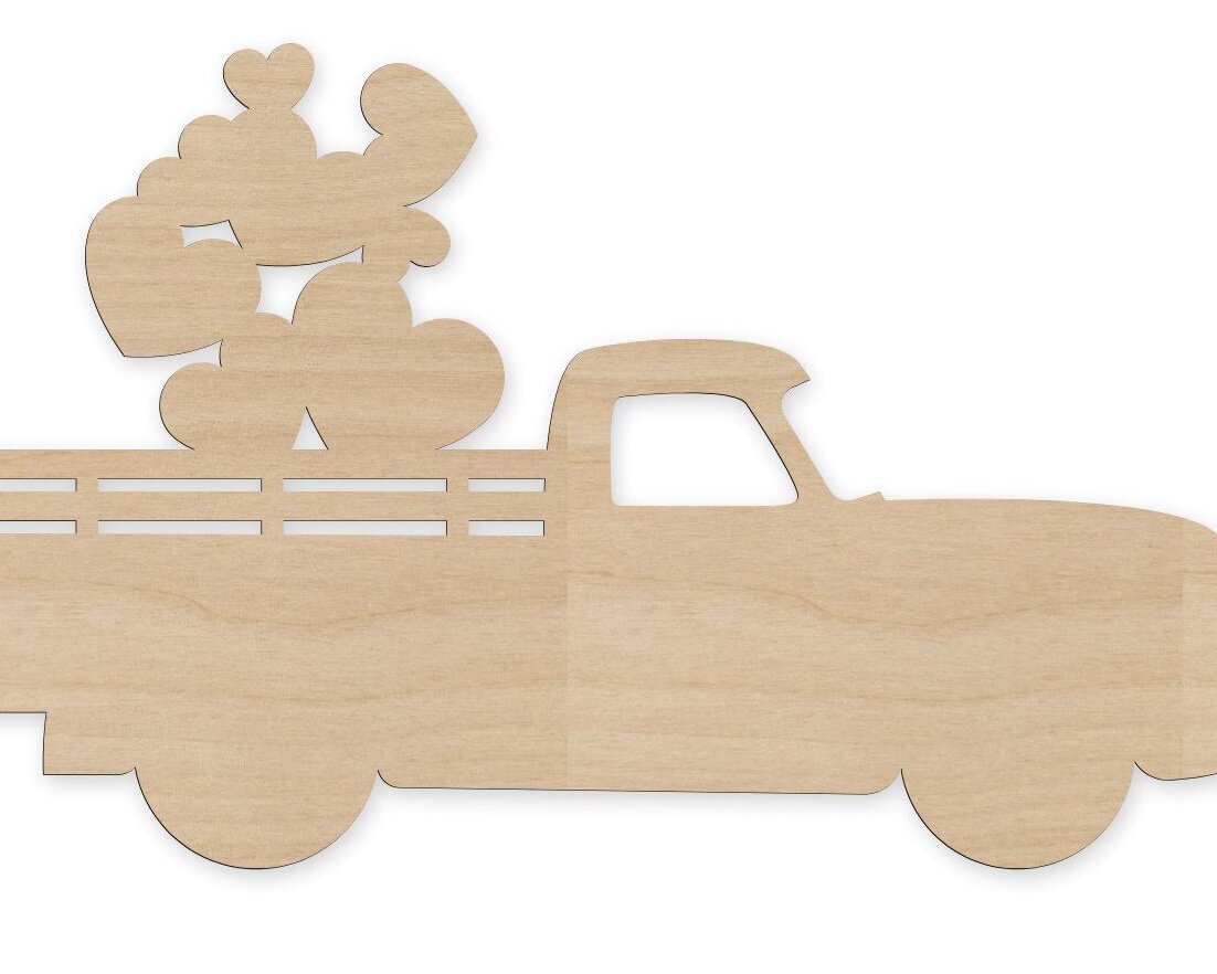 Σετ των 3 Intra απο ξύλο plywood 3mm-4mm πάχος – Φορτηγό Αγίου Βαλεντίνου με Καρδιές Ξύλο κομμένο ξύλο 12x15 cm INTRAVECTRY-MY561338