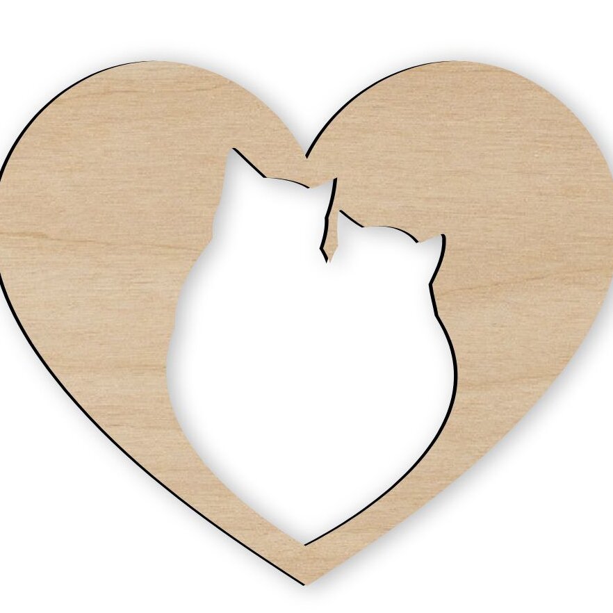 Σετ των 2 Intra απο ξύλο plywood 3mm-4mm πάχος – Γάτες Αγίου Βαλεντίνου σε ξύλο σχήματος αποκοπής ξύλου καρδιάς 20x25 cm INTRAVECTRY-MY560566