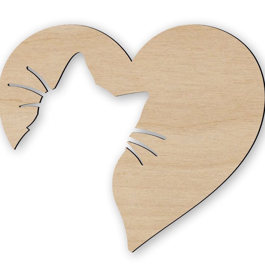 Σετ των 2 Intra απο ξύλο plywood 3mm-4mm πάχος – Ξύλινη κοπή καρδιάς προσώπου γάτας για ξύλο χειροτεχνίας 35x40 cm INTRAVECTRY-MY560570