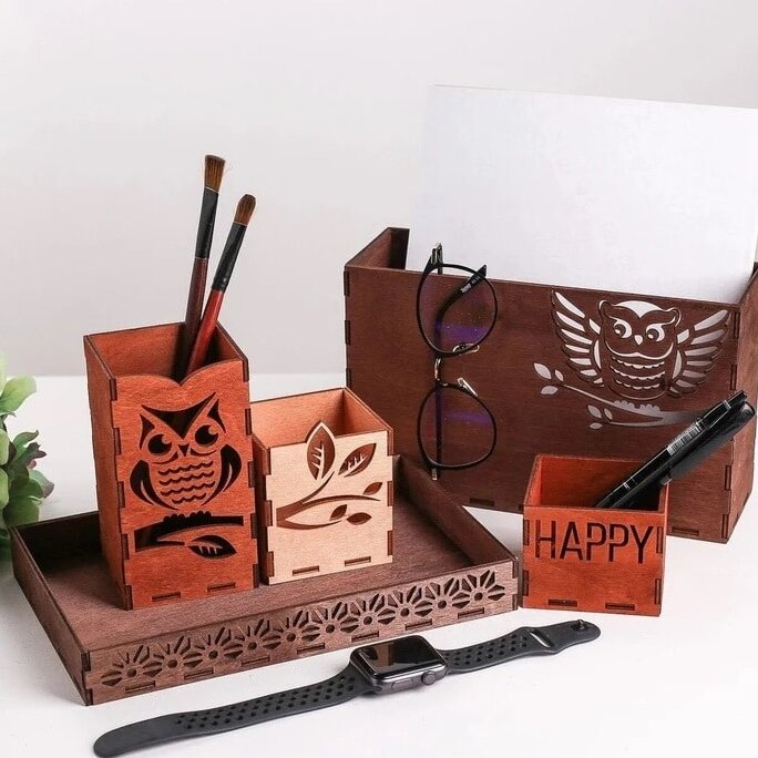 Σετ των 2 Intra απο ξύλο plywood 3mm-4mm πάχος – Διακοσμητικό σετ Αξεσουάρ γραφείου γραφείου Organizer 35x40 cm INTRAVECTRY-MY556303