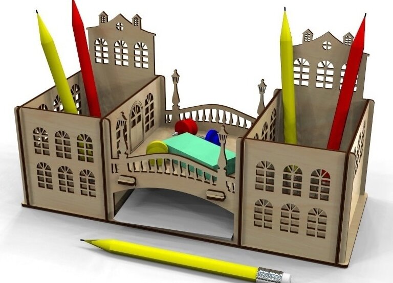 Σετ των 2 Intra απο ξύλο plywood 3mm-4mm πάχος – ξύλο οργάνωσης γραφείου θήκης με θέμα στυλό Old City 25x25 cm INTRAVECTRY-MY556304