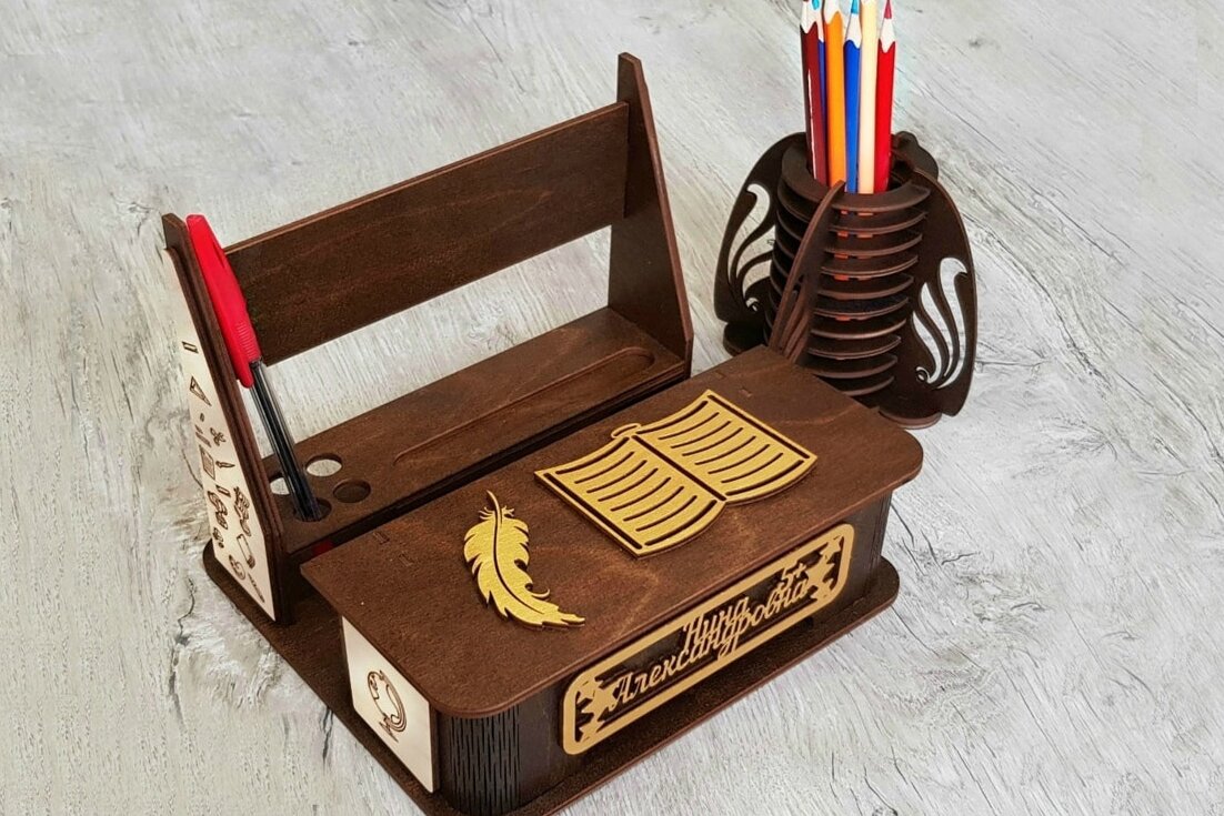 Σετ των 2 Intra απο ξύλο plywood 3mm-4mm πάχος – Desk Organizer Basic Stationery Box Smart Phone Holder File 30x35 cm INTRAVECTRY-MY558499