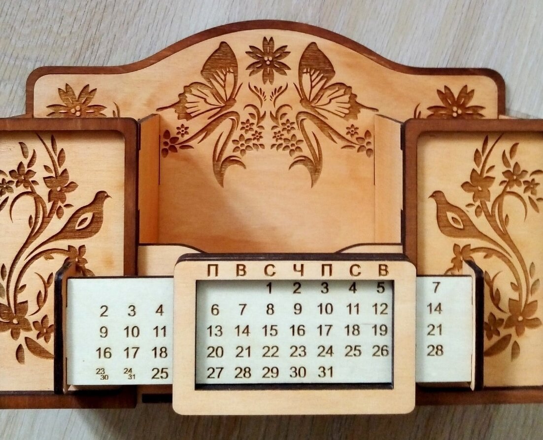 Σετ των 2 Intra απο ξύλο plywood 3mm-4mm πάχος – Floral Desk Organizer με Perpetual Calendar 30x35 cm INTRAVECTRY-MY558506