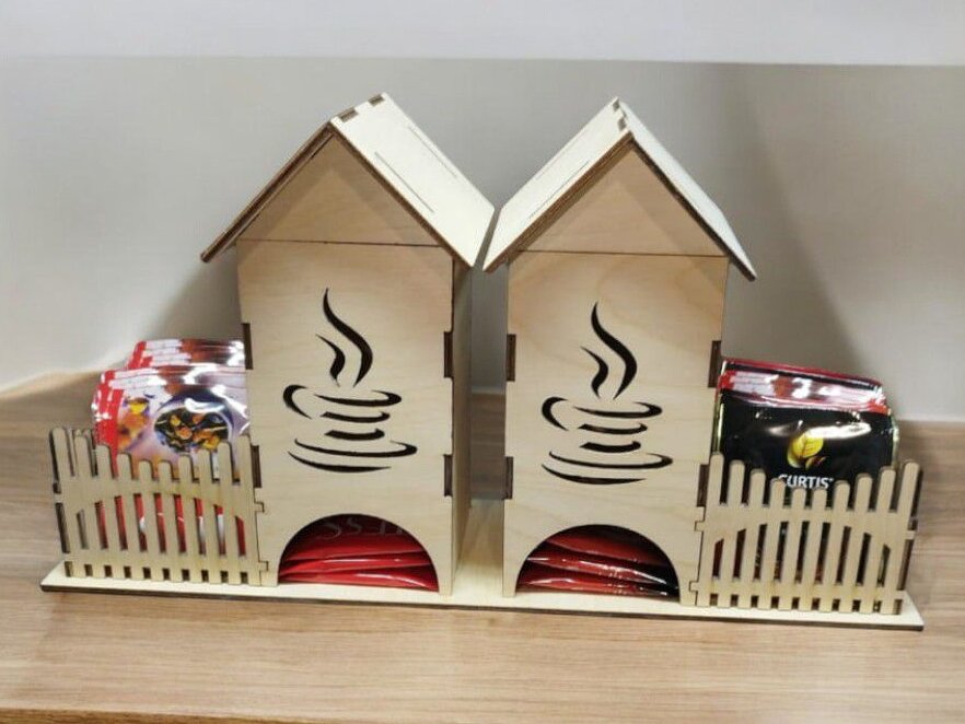 Intra απο ξύλο plywood 3mm-4mm πάχος – Διπλό Tea House για φακελάκια τσαγιού μιας χρήσης 12x15 cm INTRAVECTRY-MY551983