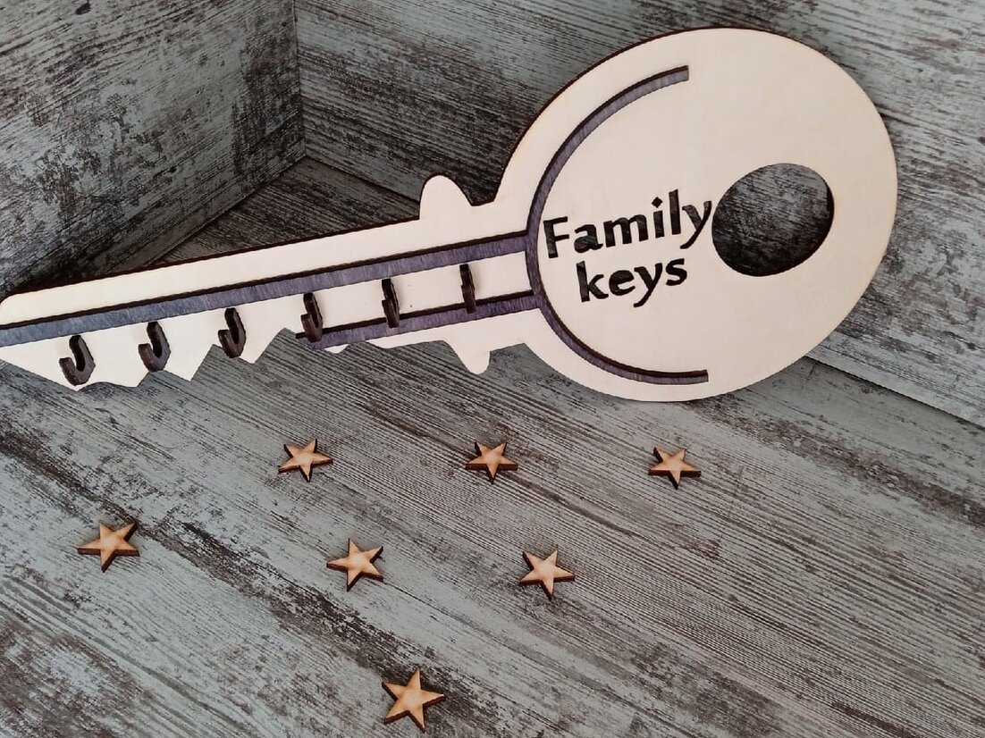 Intra απο ξύλο plywood 3mm-4mm πάχος – Κλειδοθήκη σε σχήμα κλειδιού για ξύλο τοίχου 40x40 cm INTRAVECTRY-MY556204