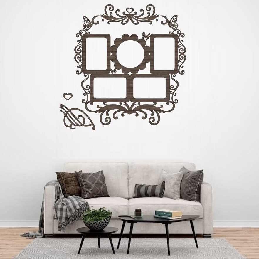 Σετ των 2 Intra απο ξύλο plywood 3mm-4mm πάχος – Κορνίζα με floral μοτίβο στροβιλισμού ξύλο 25x25 cm INTRAVECTRY-MY552952