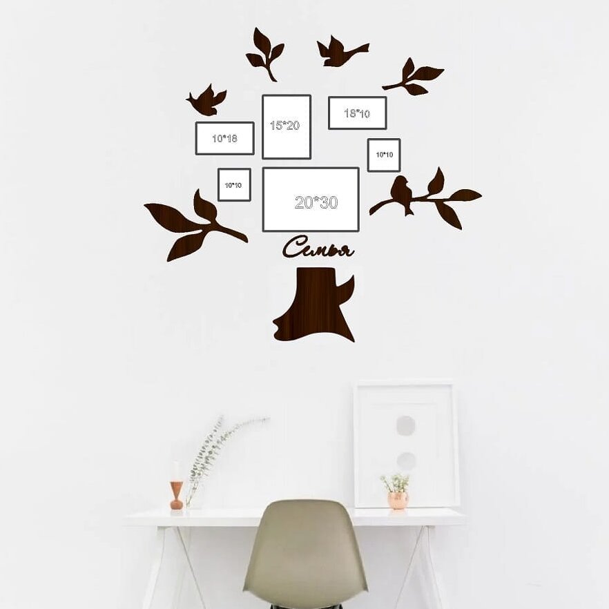 Σετ των 2 Intra απο ξύλο plywood 3mm-4mm πάχος – Κορνίζα οικογενειακού δέντρου με ξύλο πουλιά και κλαδιά 40x45 cm INTRAVECTRY-MY552965