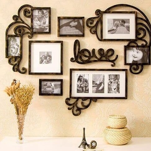 Σετ των 2 Intra απο ξύλο plywood 3mm-4mm πάχος – ξύλο κολάζ τοίχου με οικογενειακή κορνίζα Love Heart 45x50 cm INTRAVECTRY-MY558630