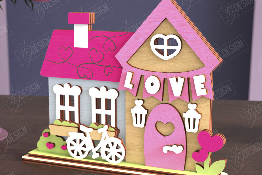 Σετ των 2 Intra απο ξύλο plywood 3mm-4mm πάχος – Σπίτι για την Ημέρα του Αγίου Βαλεντίνου | Αργία Δίασταση  20x20 cm INTRAFABR-111362477