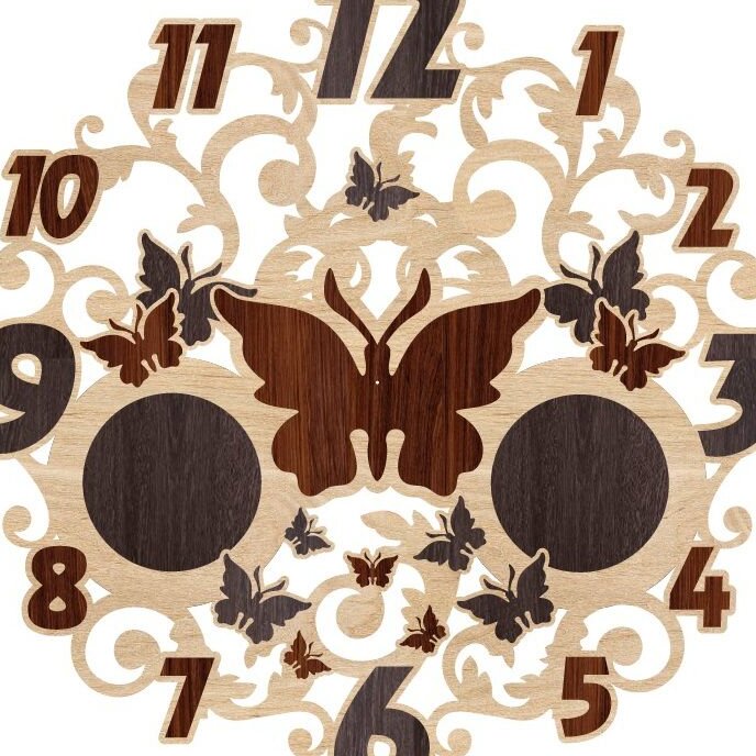 Intra απο ξύλο plywood 3mm-4mm πάχος – ξύλο ρολόι τοίχου Floral Butterfly 20x25 cm INTRAVECTRY-MY557128