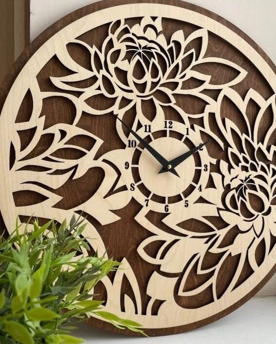 Intra απο ξύλο plywood 3mm-4mm πάχος – ξύλο ρολόι τοίχου με σχέδιο λουλουδιών διπλού στρώματος 40x40 cm INTRAVECTRY-MY560935