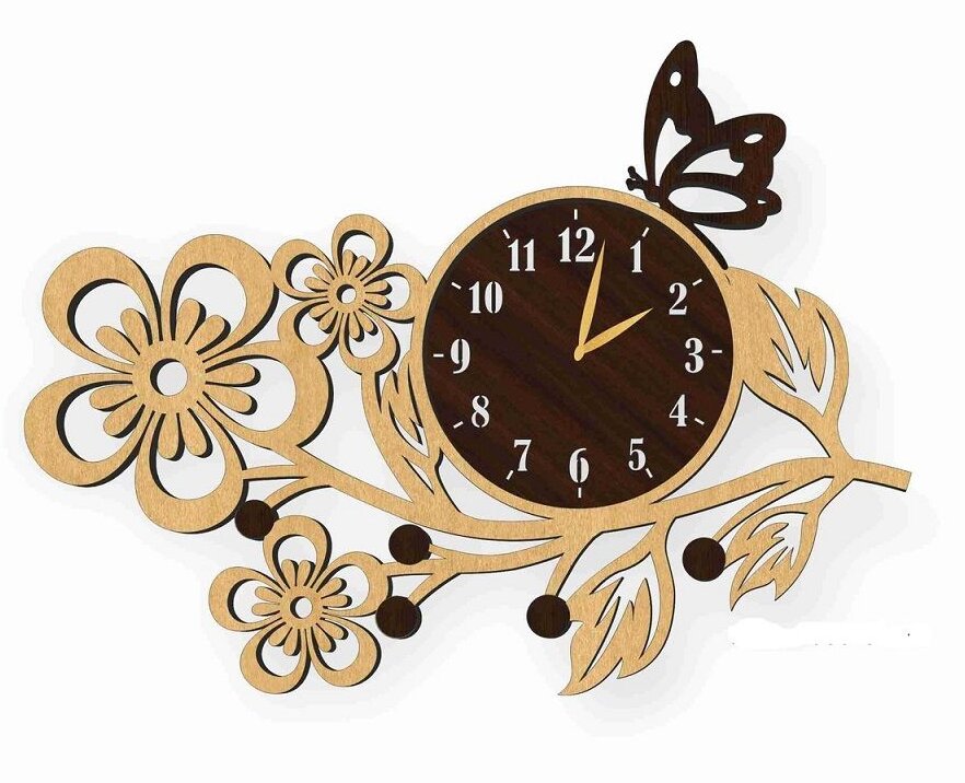 Intra απο ξύλο plywood 3mm-4mm πάχος – Ρολόι τοίχου λουλουδάτο με ξύλο πεταλούδας 40x45 cm INTRAVECTRY-MY557133