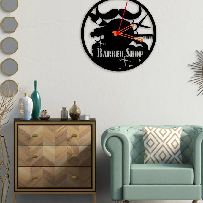 Intra απο ξύλο plywood 3mm-4mm πάχος – Σύμβολο κομμωτηρίου ξύλο ρολογιού τοίχου δίσκου βινυλίου 35x40 cm INTRAVECTRY-MY560961