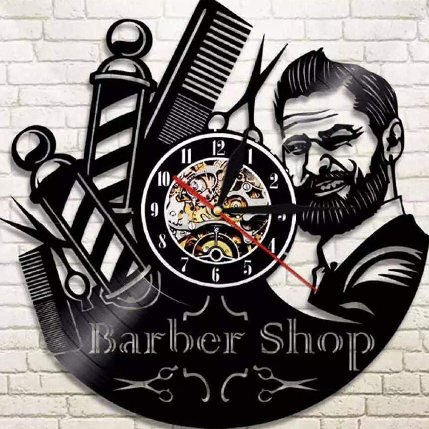 Intra απο ξύλο plywood 3mm-4mm πάχος – ξύλο ρολογιού τοίχου Vinyl Barbershop 25x25 cm INTRAVECTRY-MY560726