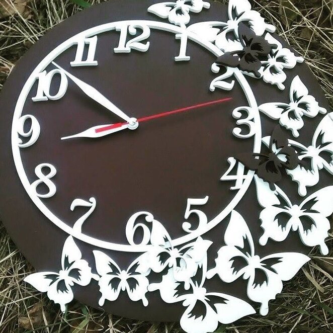 Intra απο ξύλο plywood 3mm-4mm πάχος – Ρολόι τοίχου πεταλούδες για διακόσμηση σαλονιού ξύλο 30x30 cm INTRAVECTRY-MY557160