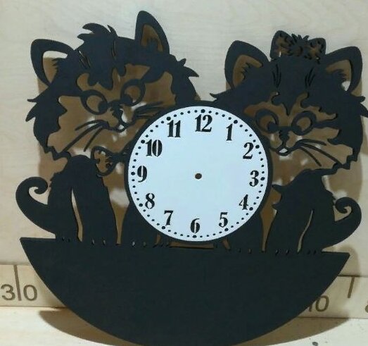 Intra απο ξύλο plywood 3mm-4mm πάχος – ξύλο ρολόι τοίχου Cute Kittens για Παιδικό Δωμάτιο 20x20 cm INTRAVECTRY-MY561003